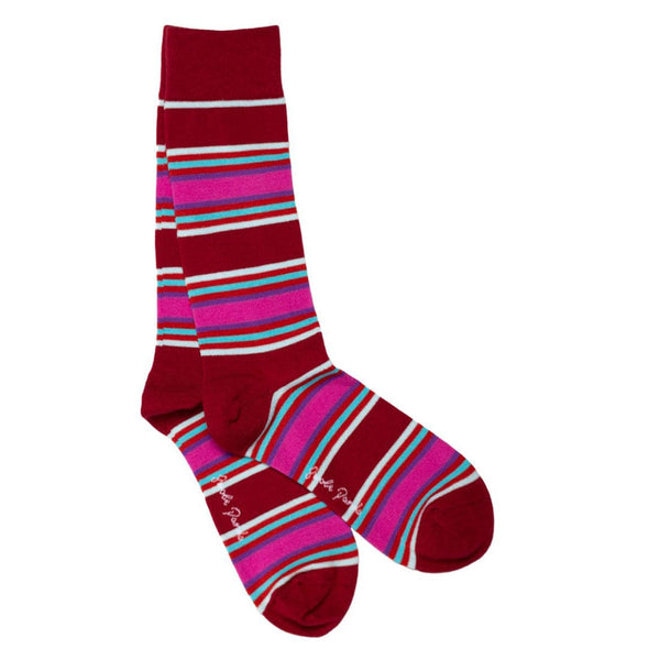 Burgundy & Pink Stripe Socks - UK 7-11 (US 8-12 / EU 40-47) - Socks