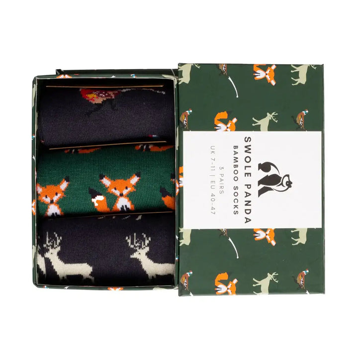 Men’s Country Sock Box - 3 Pairs of Bamboo Socks - UK 7-11 (US 8-12 / EU 40-47) - Gift Set