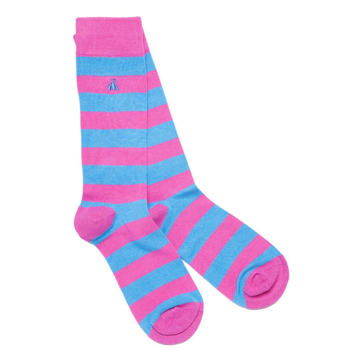Pink and Blue Striped Bamboo Socks - UK 7-11 (US 8-12 / EU 40-47) - Socks