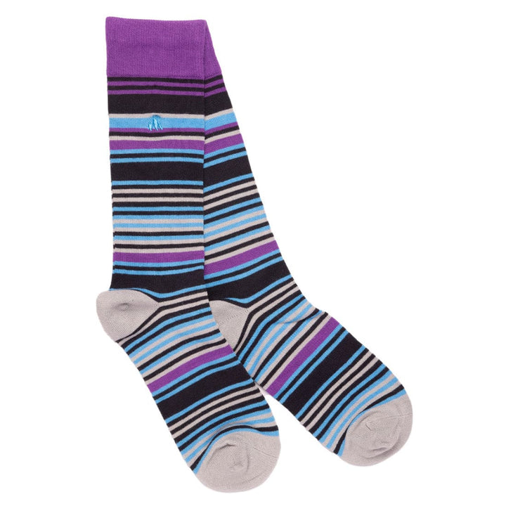 Purple and Blue Striped Bamboo Socks - UK 7-11 (EU 40-47 / US 8-12) - Socks