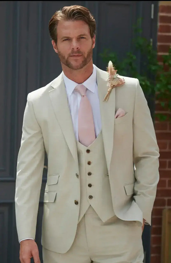 Torre Florence Beige Light Weight 3 Piece Suit - Suits