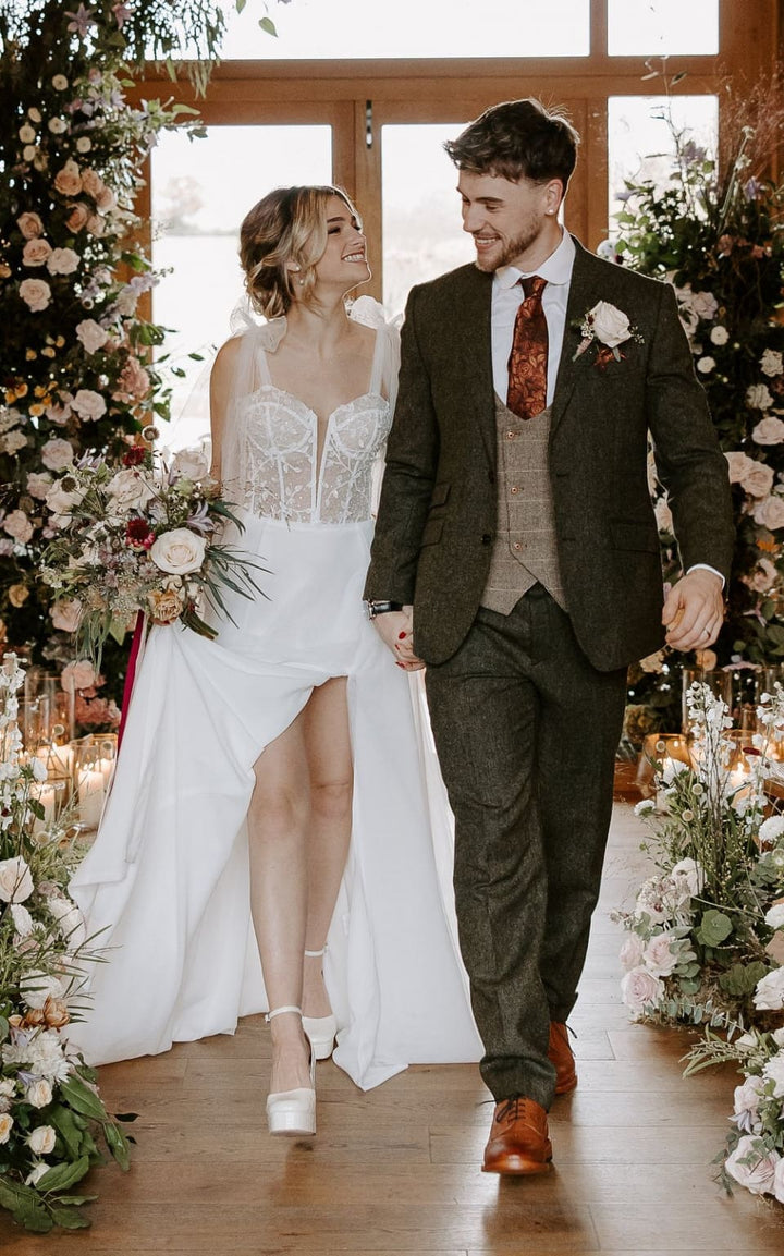 Torre Albert Green Tweed Suit with Marc Darcy Ted Tan Double Breasted Waistcoat - Suits