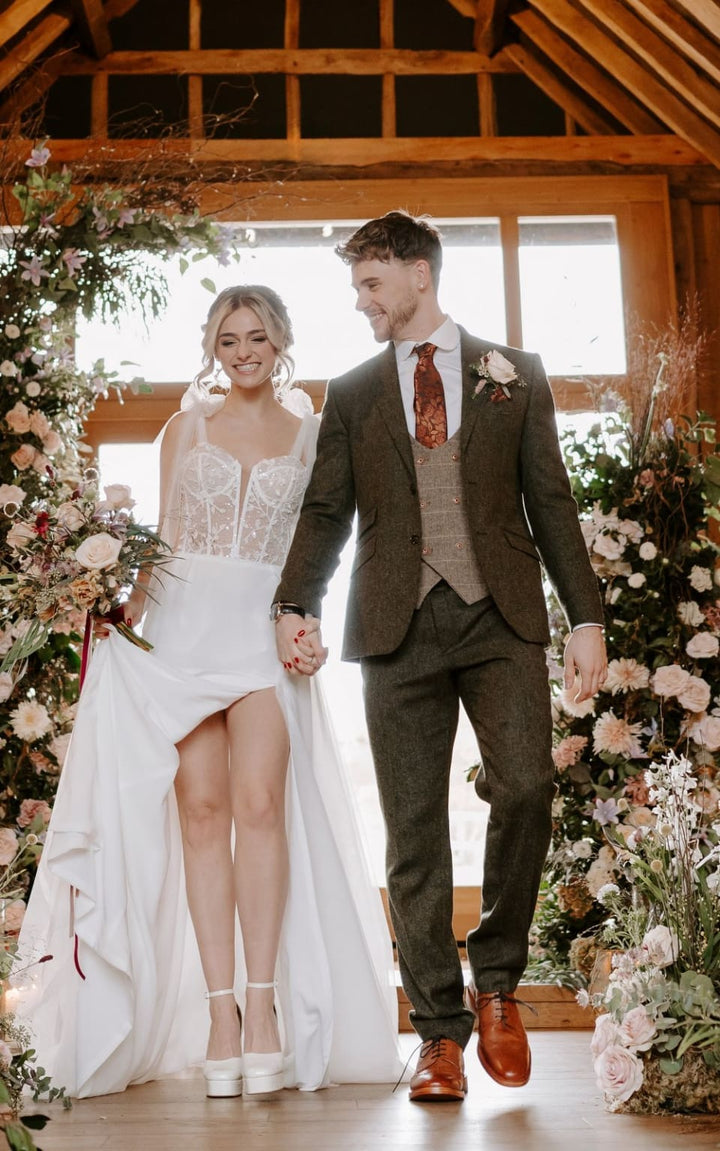 Torre Albert Green Tweed Suit with Marc Darcy Ted Tan Double Breasted Waistcoat - Suits