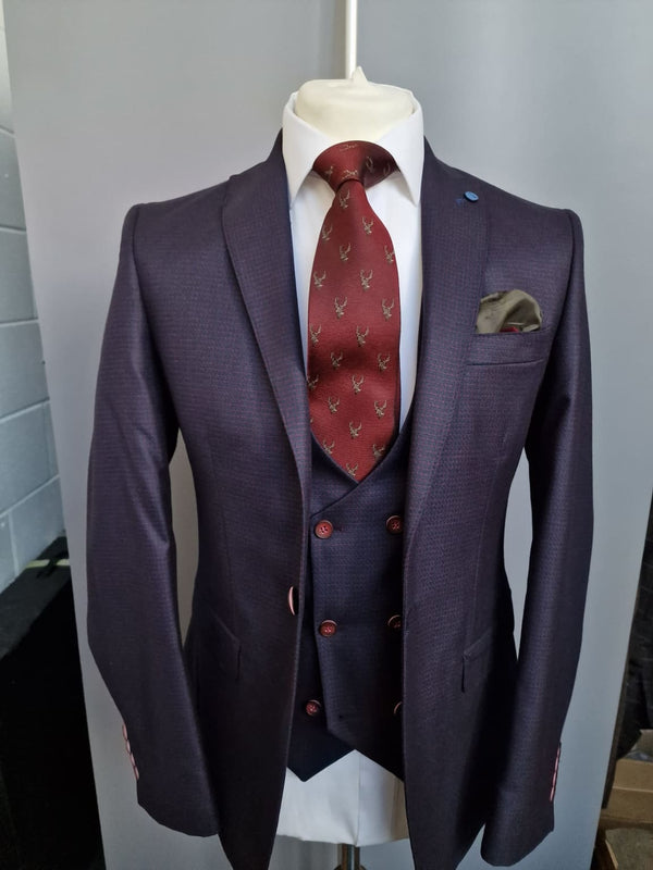 Wessi Wine 3 Piece Suit 38R With 32R Trousers - Suit & Tailoring