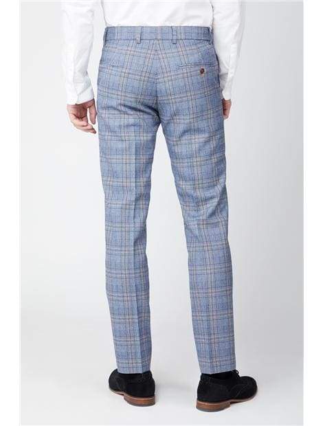 Antique Rogue Brando Light Blue Tweed Check Trousers - Suit & Tailoring