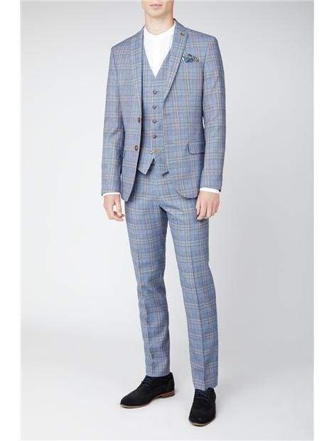 Antique Rogue Brando Light Blue Tweed Check Trousers - Suit & Tailoring