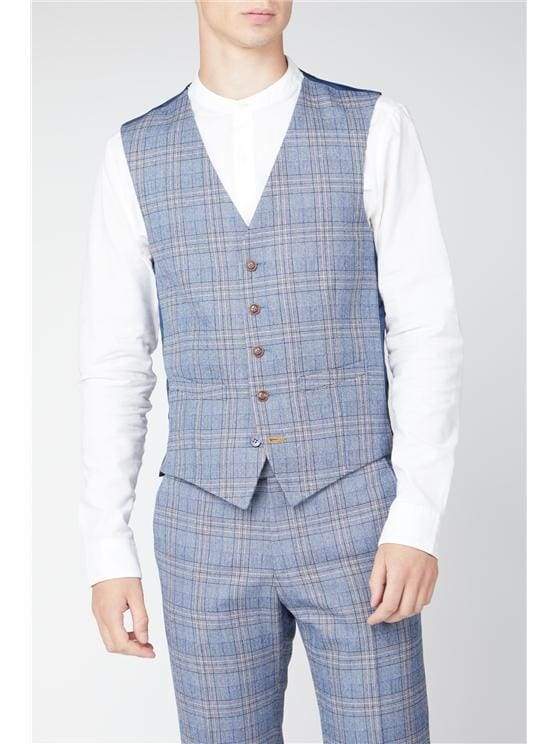 Antique Rogue Light Blue Tweed Check Waistcoat - 32R - Suit & Tailoring