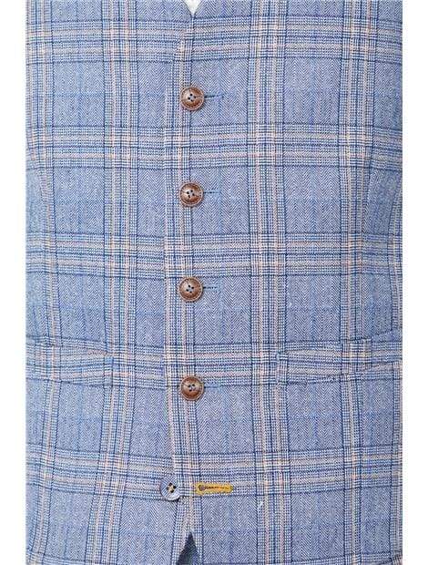 Antique Rogue Light Blue Tweed Check Waistcoat - Suit & Tailoring