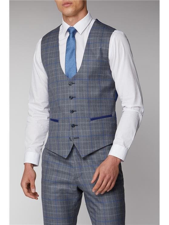 Antique Rogue Samuel Grey And Blue Check Waistcoat - 34S - Suit & Tailoring