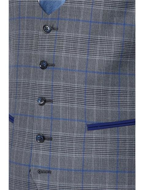 Antique Rogue Samuel Grey And Blue Check Waistcoat - Suit & Tailoring