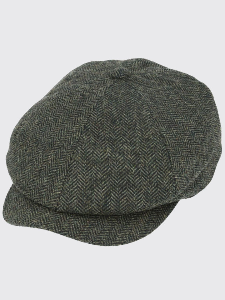 Barucci Devon Wool Blend Green Herringbone Tweed Baker Boy Cap - S | 56cm - Accessories