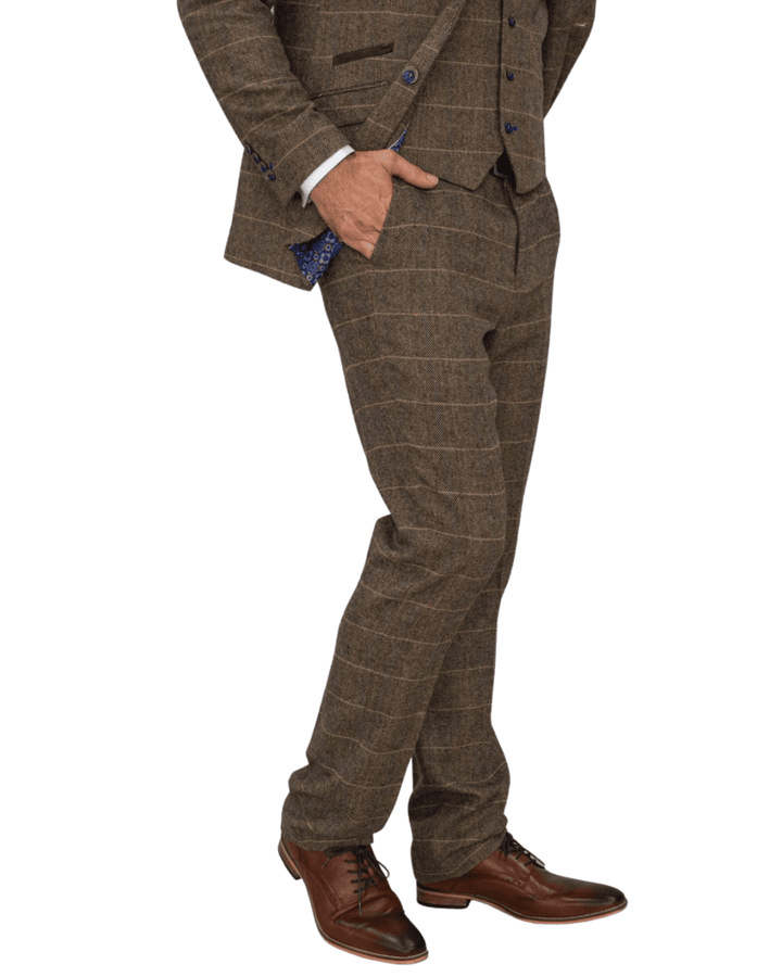 Cavani Albert Men’s Beige Tan Brown Tweed Check Trousers - 30R - Suit & Tailoring