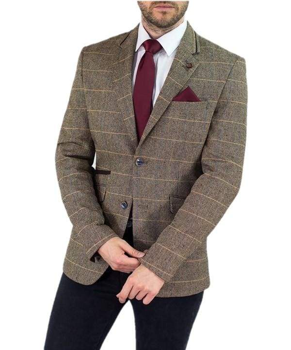Cavani Albert Mens Brown Sim Fit Tweed Style Jacket - 34 / Regular - Suit & Tailoring