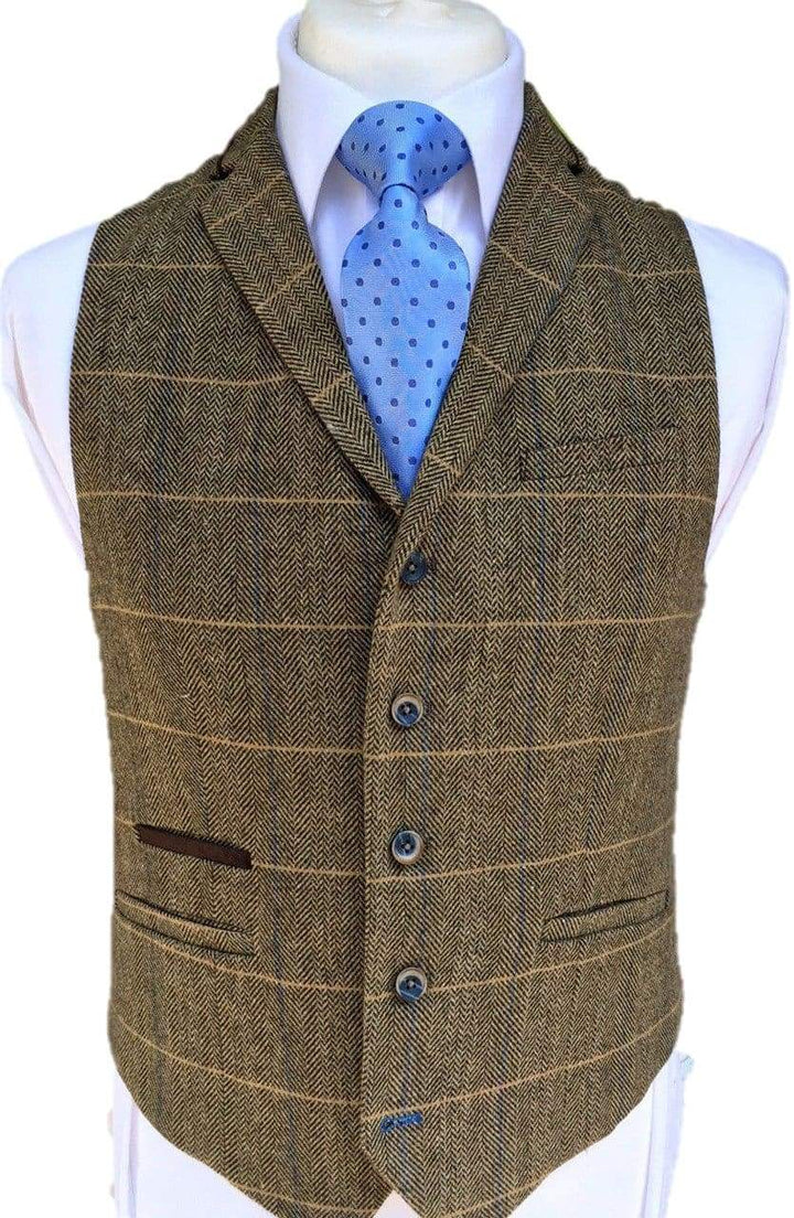 Cavani Albert Mens Brown Tweed Style Waistcoat - 36 / Short - Suit & Tailoring
