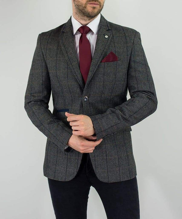 Cavani Albert Mens Grey Sim Fit Tweed Style Jacket - Suit & Tailoring