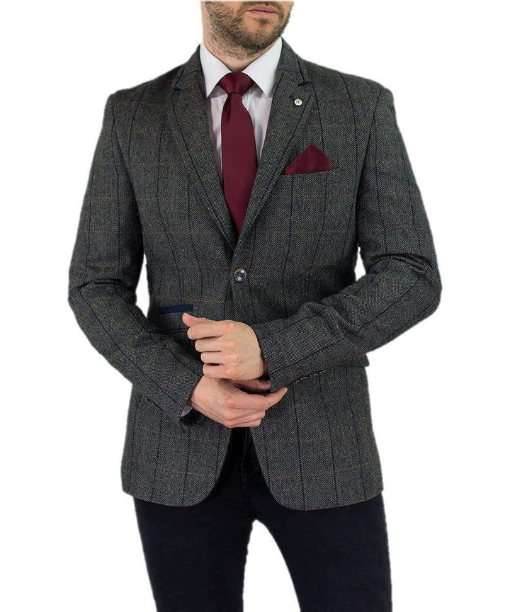 Cavani Albert Mens Grey Sim Fit Tweed Style Jacket - 34 / Regular - Suit & Tailoring
