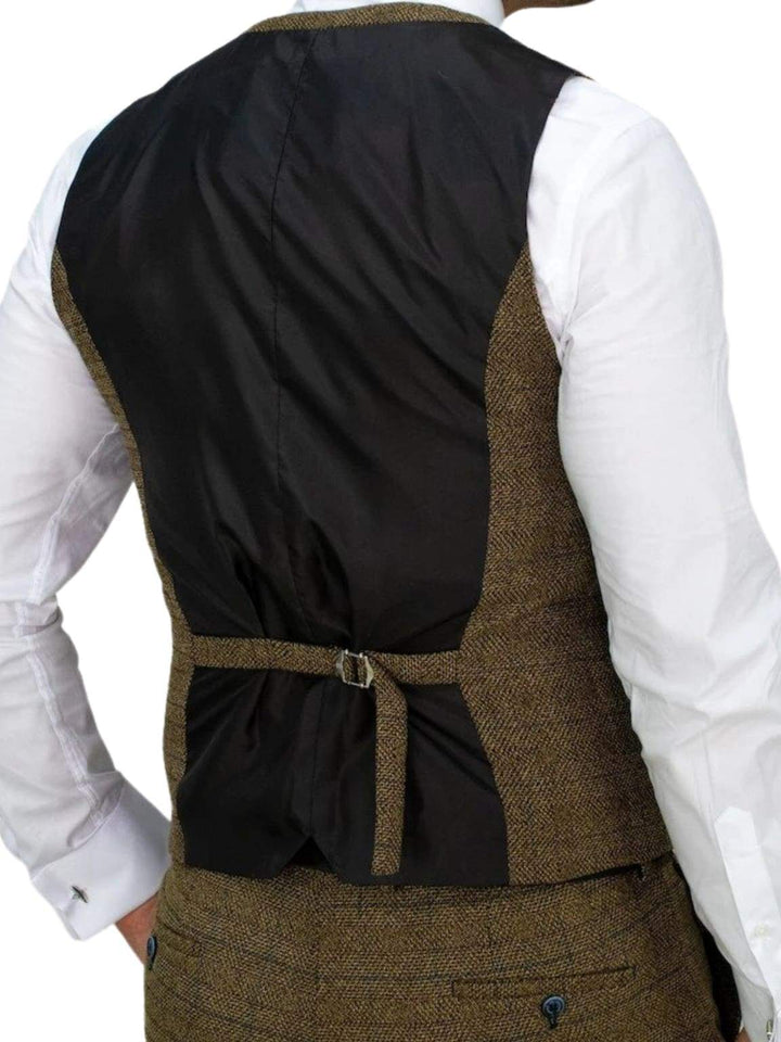 Cavani Ascari Brown Men’s Tweed Check Waistcoat - Suit & Tailoring