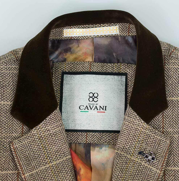 Cavani Baron Tweed Tan Mens Slim Fit Jacket - Suit & Tailoring