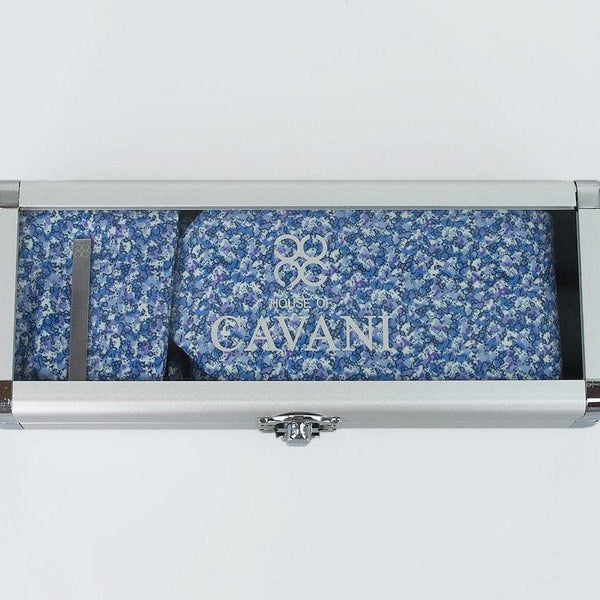 Blue Floral Tie Hank Tie Pin Cufflinks Set - Accessories