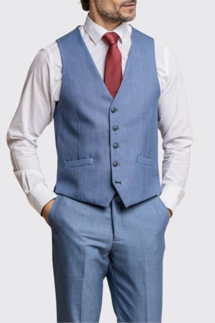 Cavani Blue Jay 3 Piece Sky Blue waistcoat - 34R - Suits