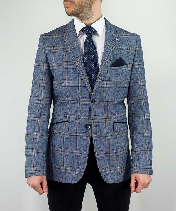 Cavani Brendan Blue Sim Fit check Jacket - 34R - Suit & Tailoring