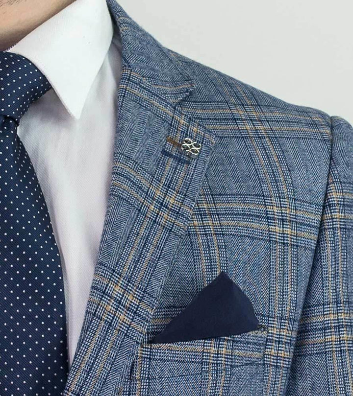 Cavani Brendan Blue Sim Fit check Jacket - Suit & Tailoring