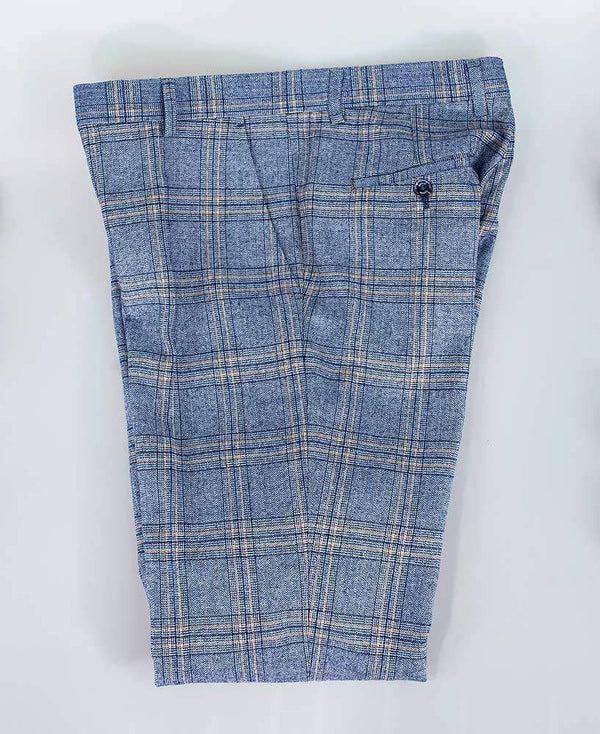 Cavani Brendan Blue Slim Fit check Trousers - 28R - Suit & Tailoring