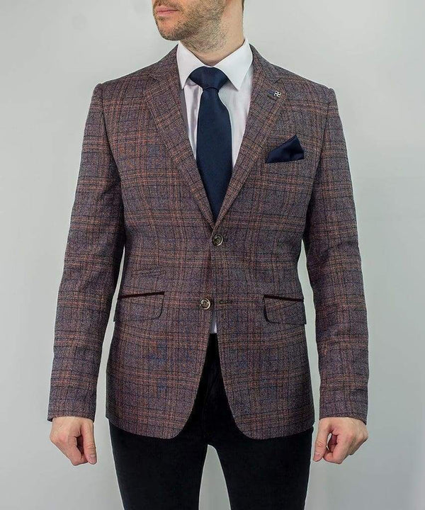 Cavani Brendan Wine Slim Fit Check Jacket - 34R - Suit & Tailoring