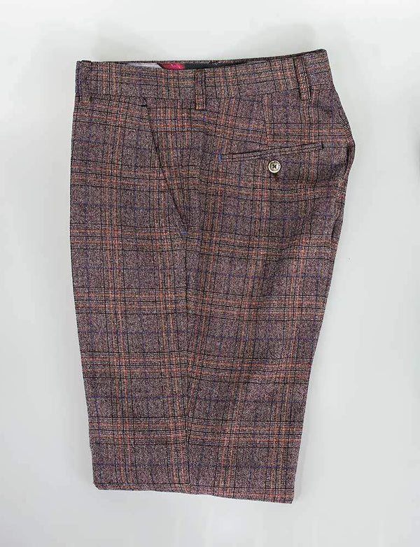 Cavani Brendan Wine Slim Fit check Trousers - 28R - Suit & Tailoring