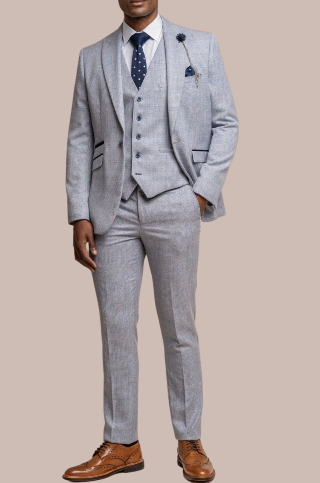 MANZINI ROME Men's Slim Fit 3-Piece Stretch Spandex Tuxedo Suit Tan main image 0