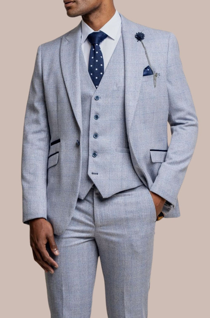 Cavani Caridi Men’s Sky Blue 3 Piece Slim Fit Suit - Long - Suits