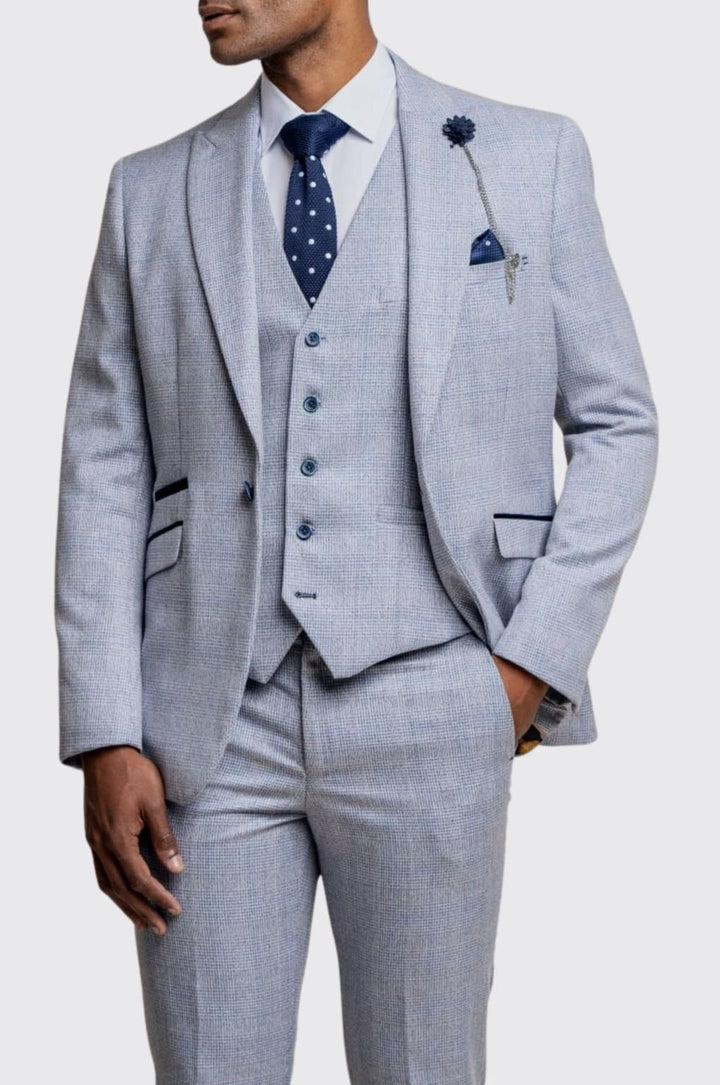 Cavani Caridi Men’s Sky Blue 3 Piece Slim Fit Suit - Short - 36S - Suits