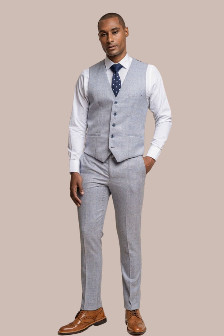 Cavani Caridi Men’s Sky Slim Fit Textured Check Waistcoat - WAISTCOATS