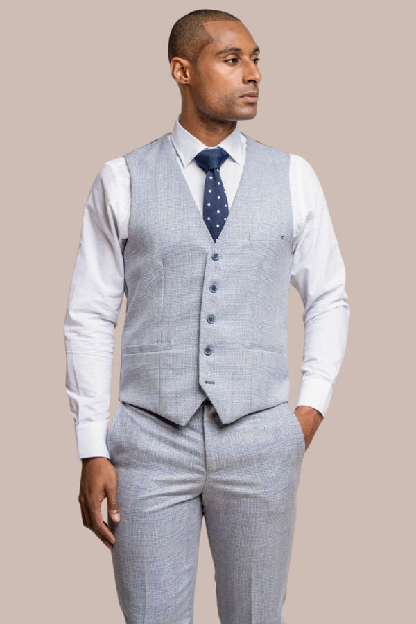 Cavani Caridi Men’s Sky Slim Fit Textured Check Waistcoat - 36R - WAISTCOATS