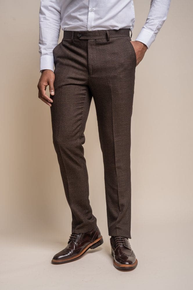 Cavani Caridi Men’s Slim Fit Trousers - Brown / 28R - Trousers