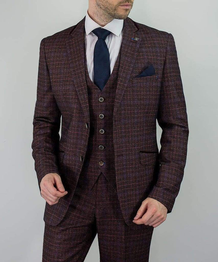 Cavani Carly Wine Tweed Men’s Blazer - 40R - Suit & Tailoring