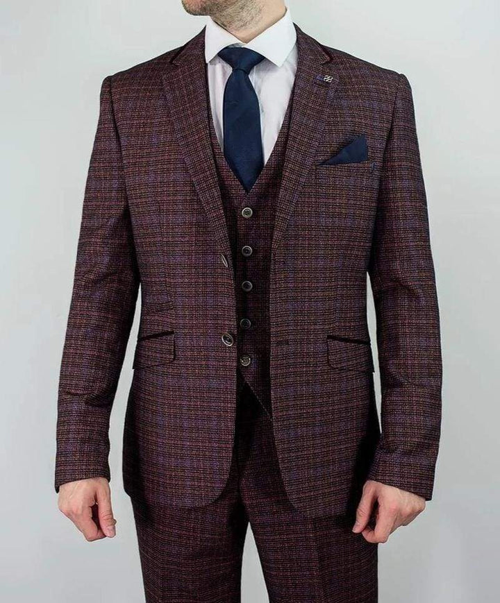 Cavani Carly Wine Tweed Men’s Blazer - Suit & Tailoring