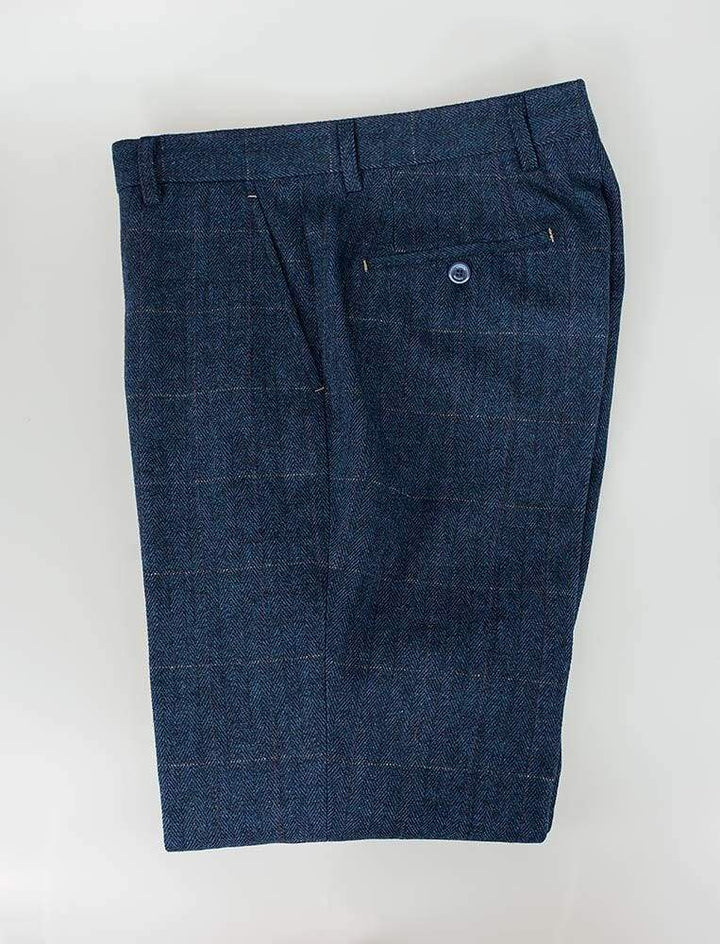 Cavani Carnegi Mens Blue Slim Fit tweed Check Trousers - 30R - Suit & Tailoring
