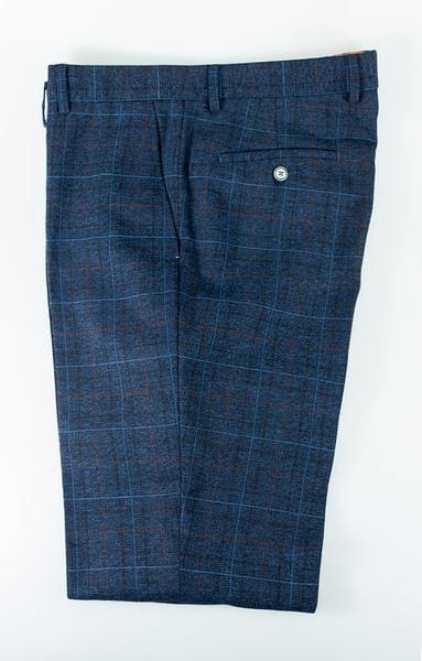 Cavani Cody Blue Check Slim Fit Trousers - 28R - Suit & Tailoring