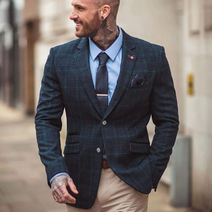 Cavani Cody Men’s Blue Sim Fit Tweed Style Jacket - 34 / Regular - Suit & Tailoring