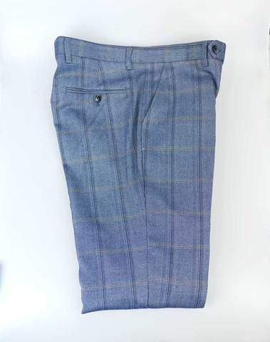 Cavani Connall Blue Tweed Check Trousers - 28R - Suit & Tailoring