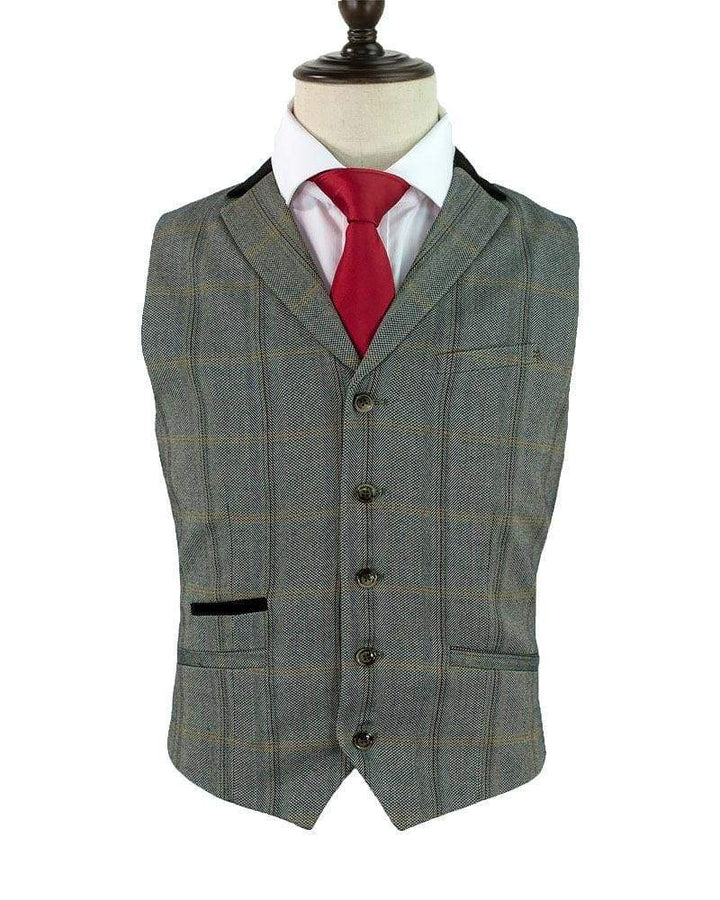 Cavani Connall Brown Tweed Check Style Waistcoat - 36 - Suit & Tailoring