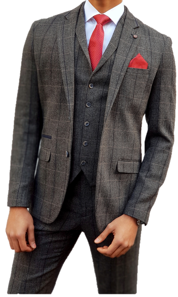 Grey Tweed Suit Albert 3 Piece Slim Fit by House of Cavani - Suit & Tailoring