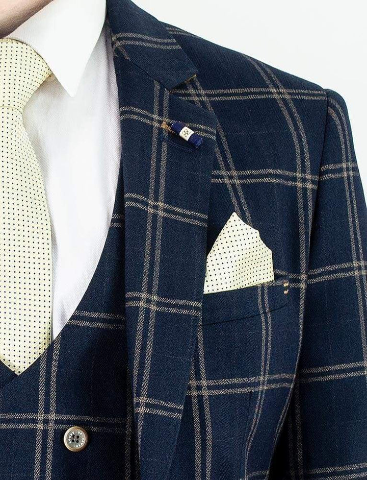 Cavani Hardy Mens Navy Checked Three Piece Suit - Suit & Tailoring