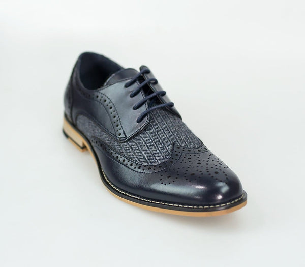 Horatio Navy Tweed Brogue Shoes - Shoes