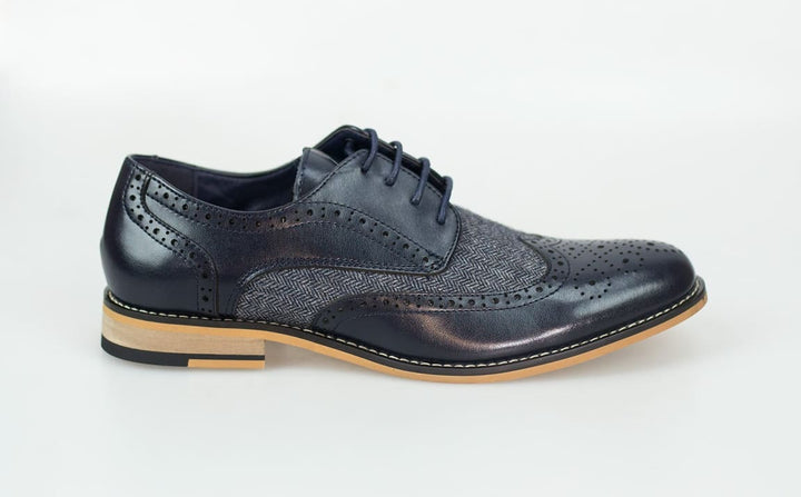 Horatio Navy Tweed Brogue Shoes - Shoes