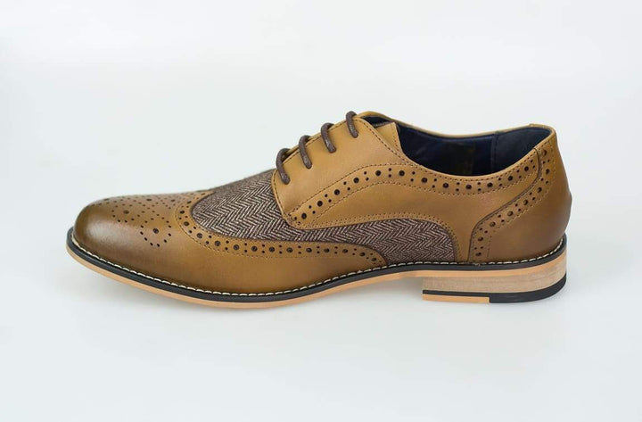 Cavani Horatio Tan Tweed Brogue Shoes MENSWEARR House of