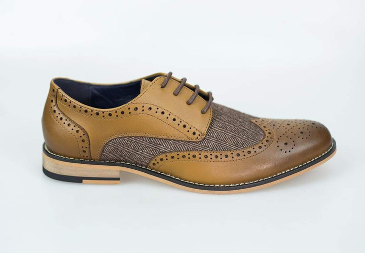 Horatio Tan Tweed Brogue Shoes - Shoes