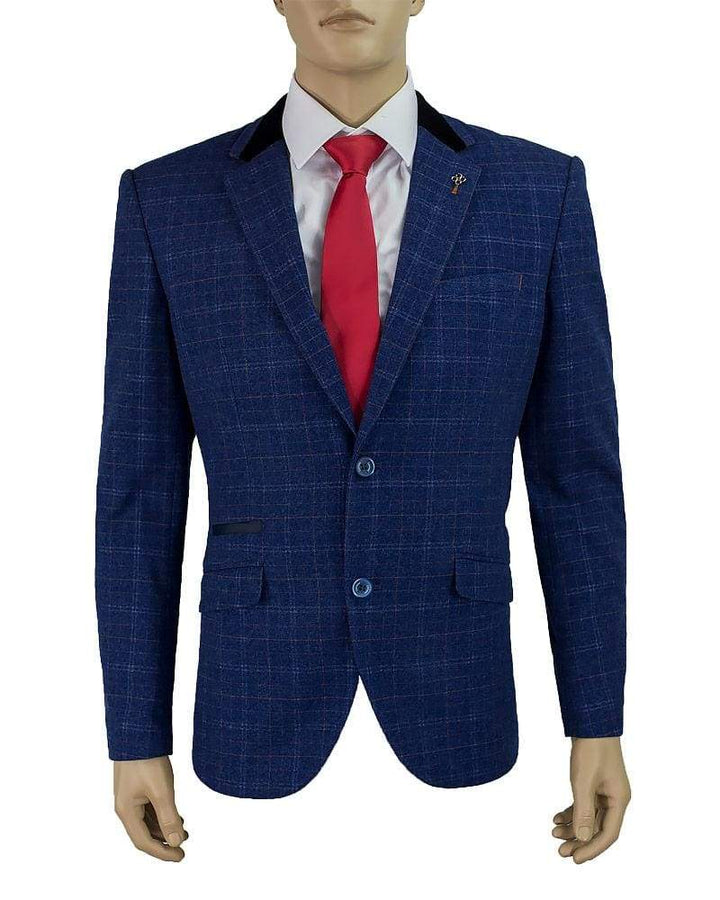 Kaiser Blue Sim Fit Check Jacket - Suit & Tailoring