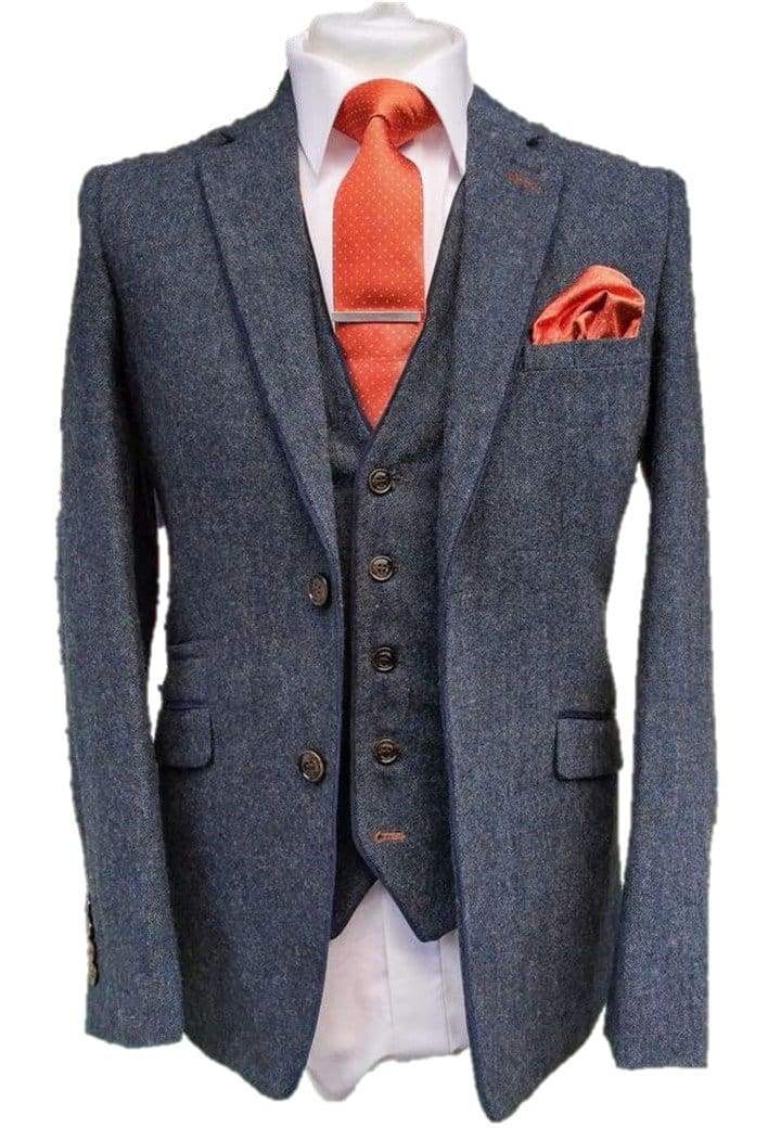 Cavani Kaos Tweed Navy Mens Slim Fit Jacket - 36 - Suit & Tailoring